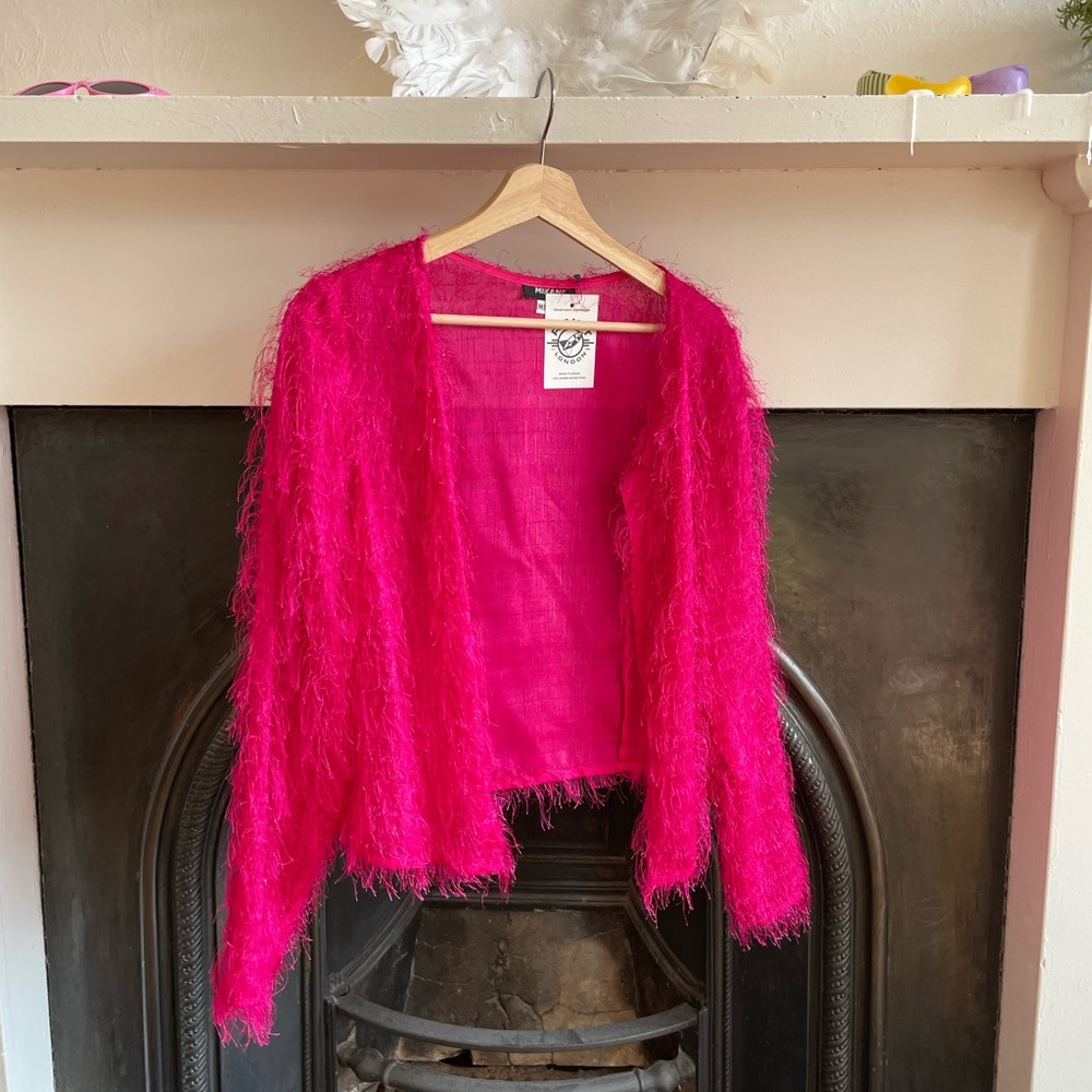 Super funky pink sparkly furry cardigan. Vintage. Like new